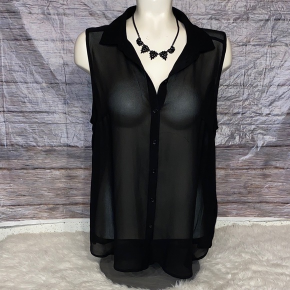 Divided Tops - Divided Black Sheer Tunic Tank Top